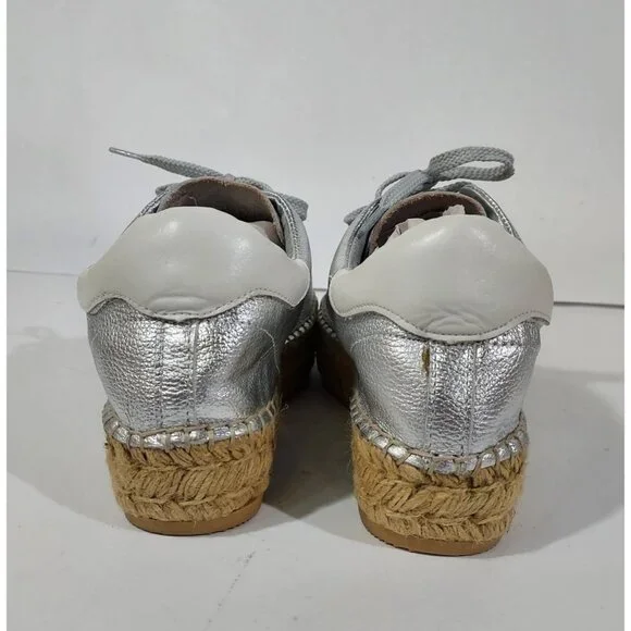 Steve Madden Silver Mars Platform Espadrill Laceup Full Leather Sneaker Shoe - Picture 10 of 12